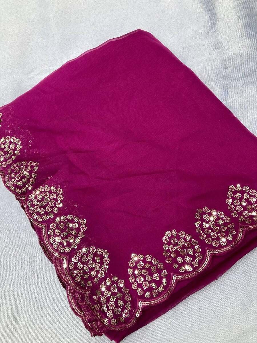DESIGNER ORGANZA SEQUENCE EMBROIDERY WORK SAREE WITH UNSTITCHED BLOUSE