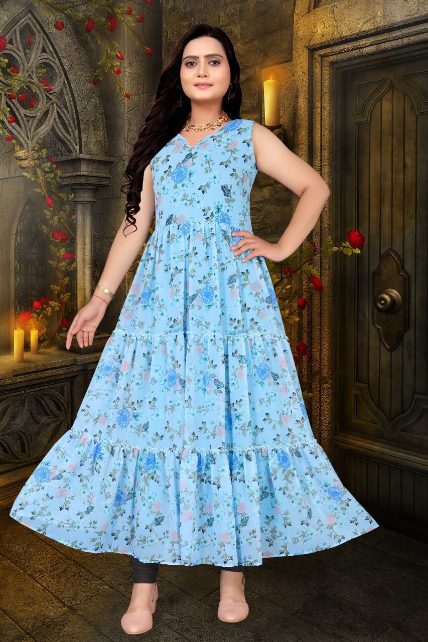 Buy Peach Long Anarkali Gown Poshak at Rs. 650 online from Surati Fabric  fancy kurtis : Poshak-P