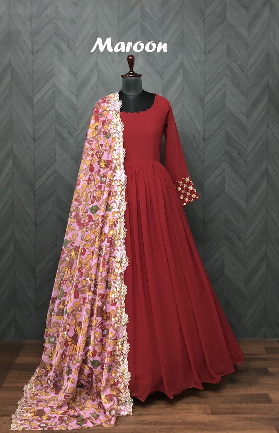 Buy Women's Georgette Full Length Gown and Dupatta Set with Elegant Design  | Comfortable, Super Soft Casual Wear Trendy Outfit Latest Pattern (Wine PR  5_L) at Amazon.in