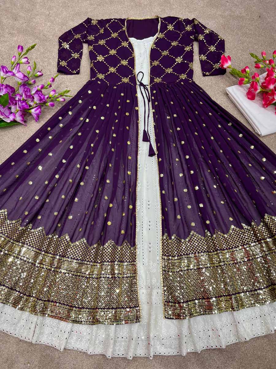 ATTRACTIVE LONG GOWN BOTTOM WITH KOTI EMBROIDERY WORK SEMI STITCHED ...