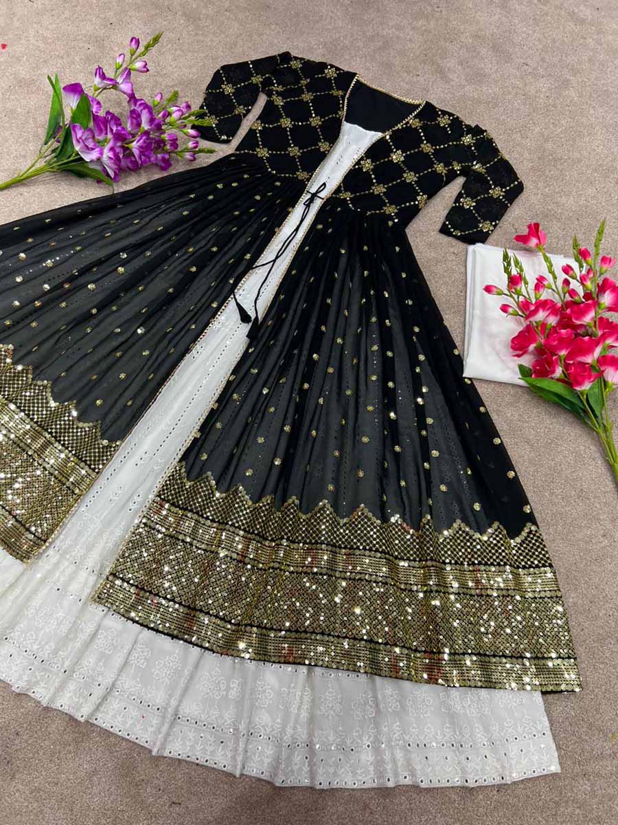 ATTRACTIVE LONG GOWN BOTTOM WITH KOTI EMBROIDERY WORK SEMI STITCHED ...