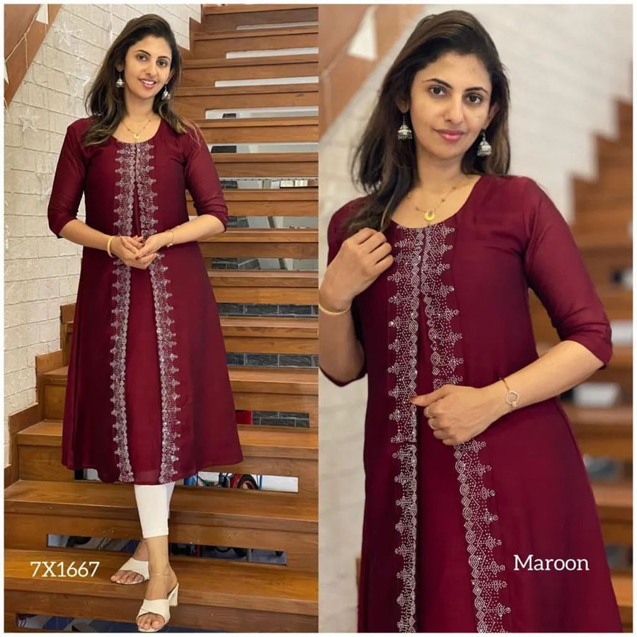 Maroon silk kurta with zardozi work, Maroon Chiffon Dupatta and Maroon –  The Indian Couture
