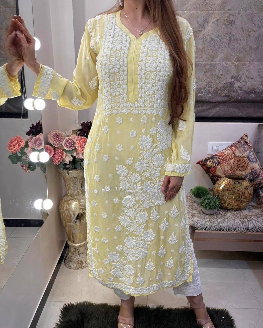 Buy Festival Wear White Chikankari Work Cotton Readymade Anarkali Suit  Online From Surat Wholesale Shop.