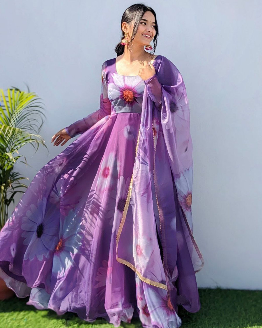 New designer georgette gown with dupatta – Ethnicgarment