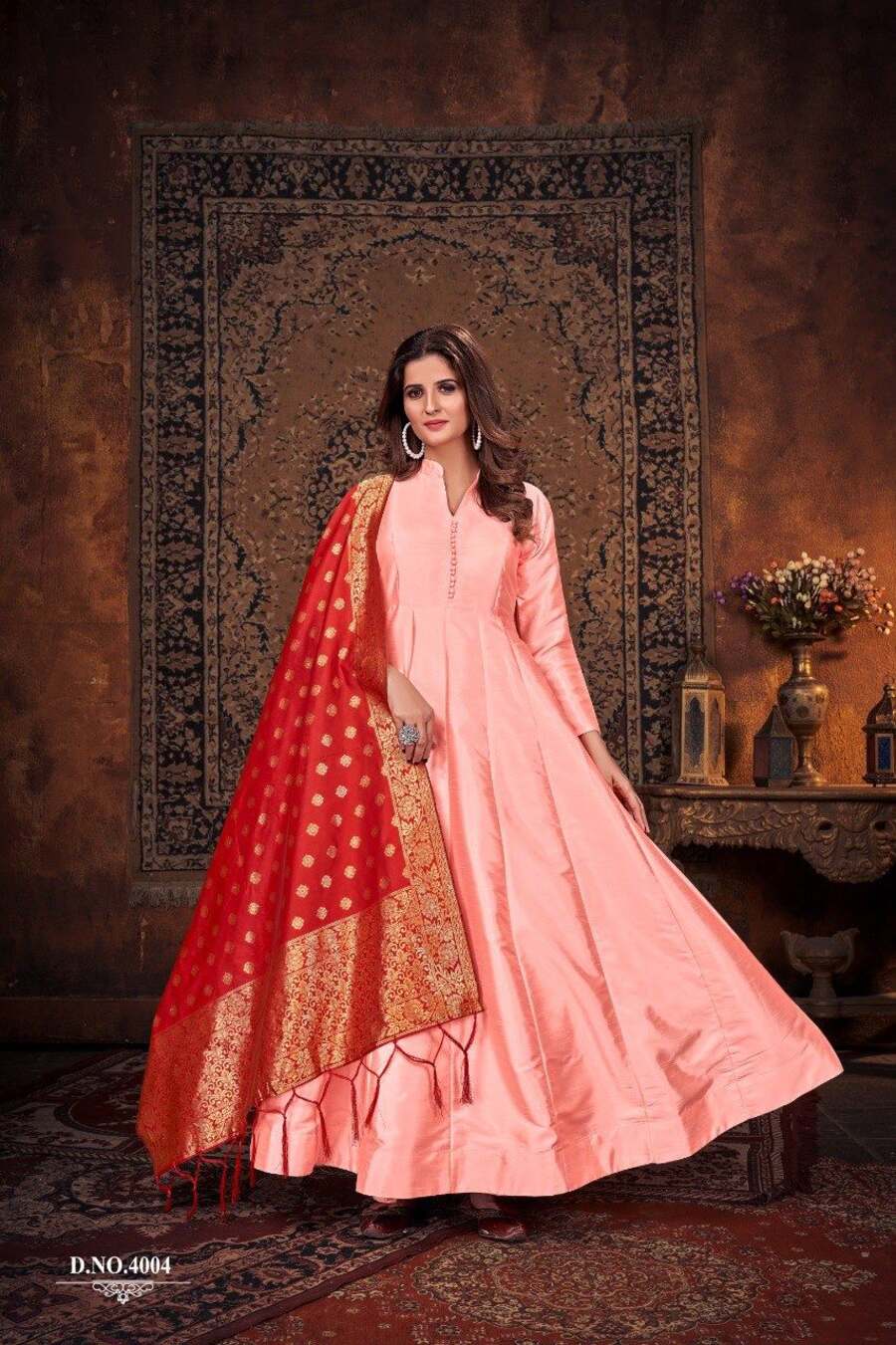 Delicate Peach Color Party Look Georgette Gown With Dupatta