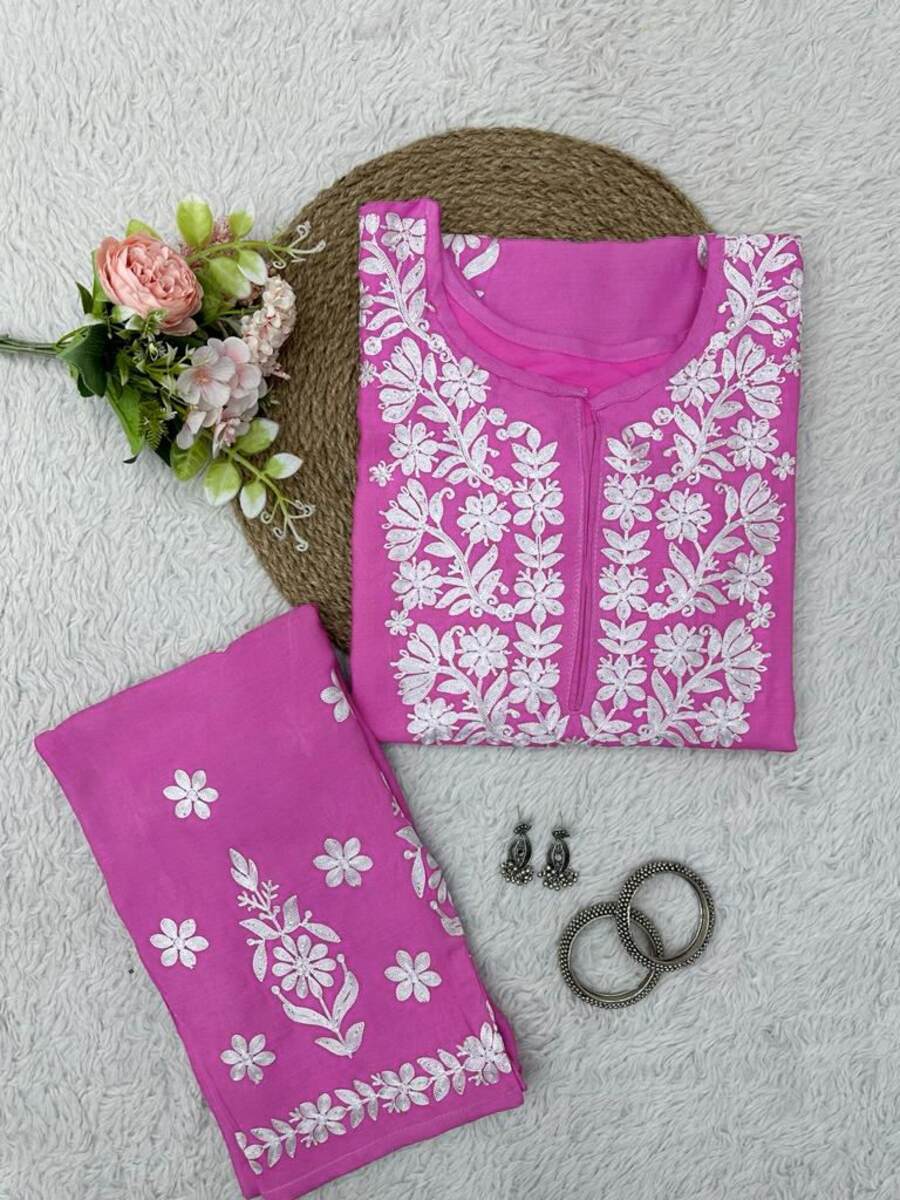 Petal Pink Palazzo Pant Set with Abla and Chikan Top and Matching