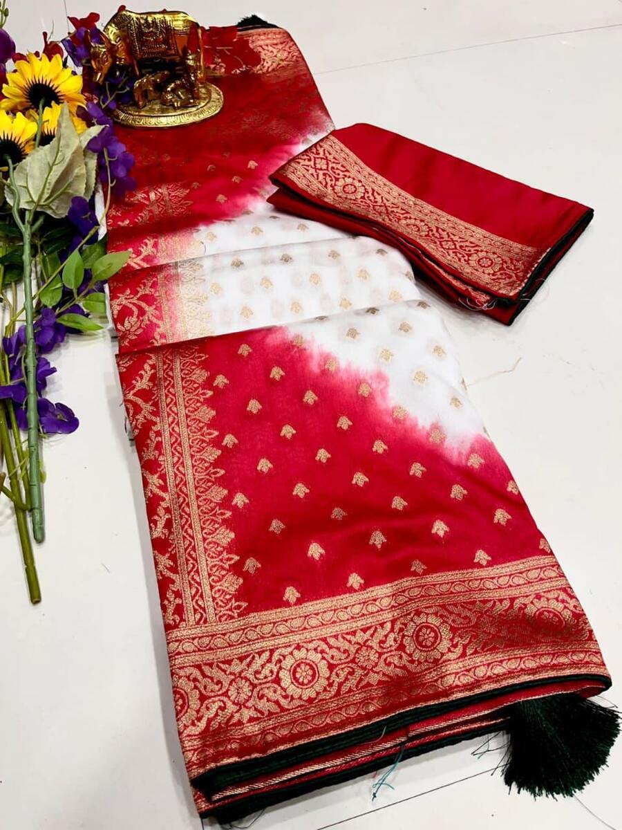 Pure Organza Silk Handprinted Flower Design Saree 01 - SareesWala.com