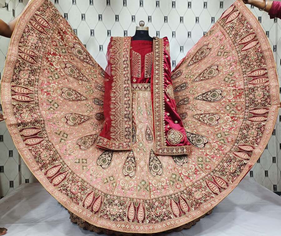 Bridal Lehenga Choli and Double Dupattas Wedding Dress – Nameera by Farooq